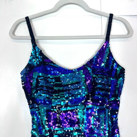 Black Tie By Oleg Cassini Mini Dress Womens Size 4 Blue Purple Sequined Beaded - Picture 14 of 16
